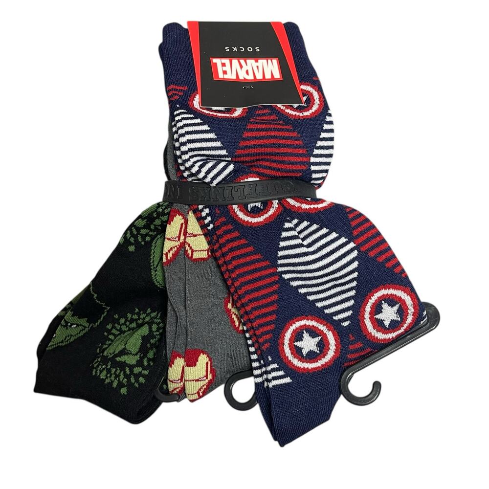 NEW Marvel Men Comics Cartoon Captain America Iron Man Spiderman 3-Pack Socks OS